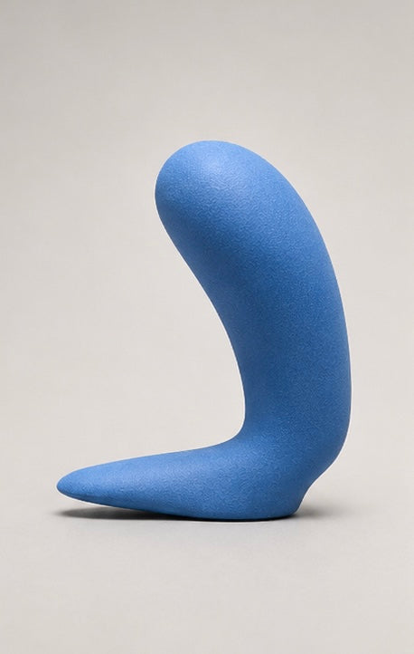 Blue curved foam puppet nose, left-side profile