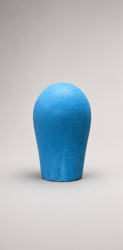 Blue upright curved foam puppet nose, front view